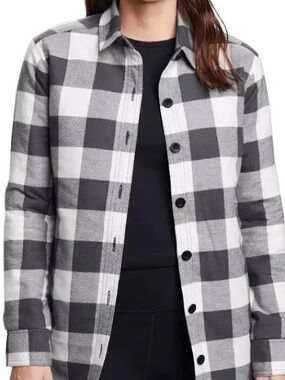 Eddie Bauer Quilted Gray & White Flannel Plaid Button-Up Jacket